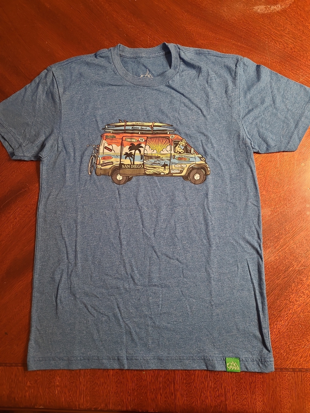 Wild Tribute San Diego Surf Van Graphic Tee - Heather Blue Size Small Unisex